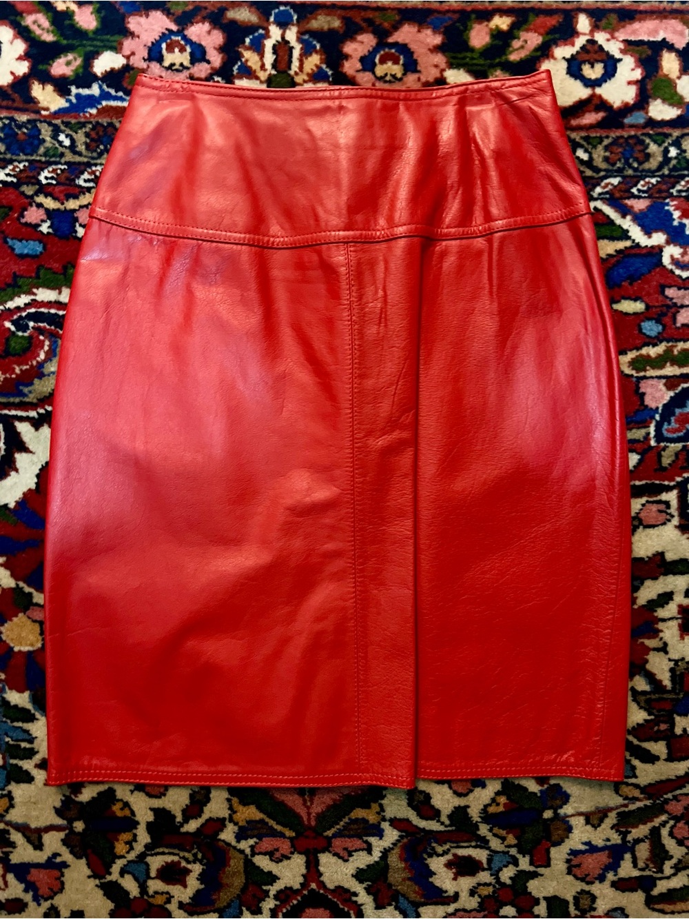Vintage Catrina Red Leather High Waist Pencil Skirt XS/S / Like NEW